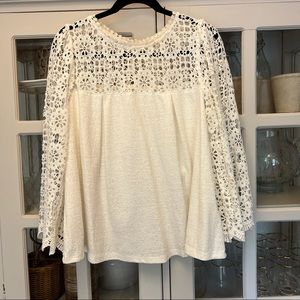 Anthropologie White top with crochet detail